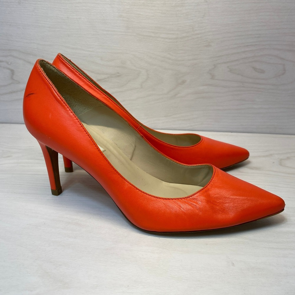 L.K. Bennett Womens 38.5 Florete Pumps Stiletto Orange Leather Classic